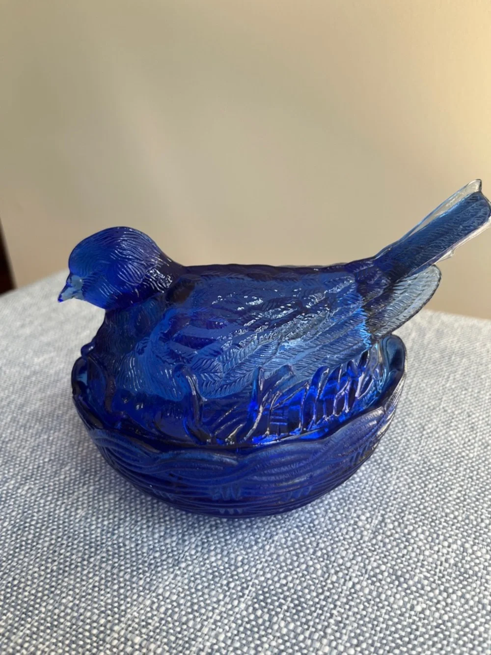 Cobalt Blue Bird On Nest 2 Piece Lidded Candy Dish Dove Robin